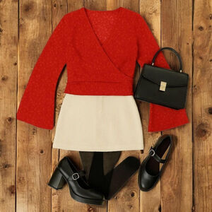 Wild Fable Red Floral Flower Flocked Burnout Wrap Top